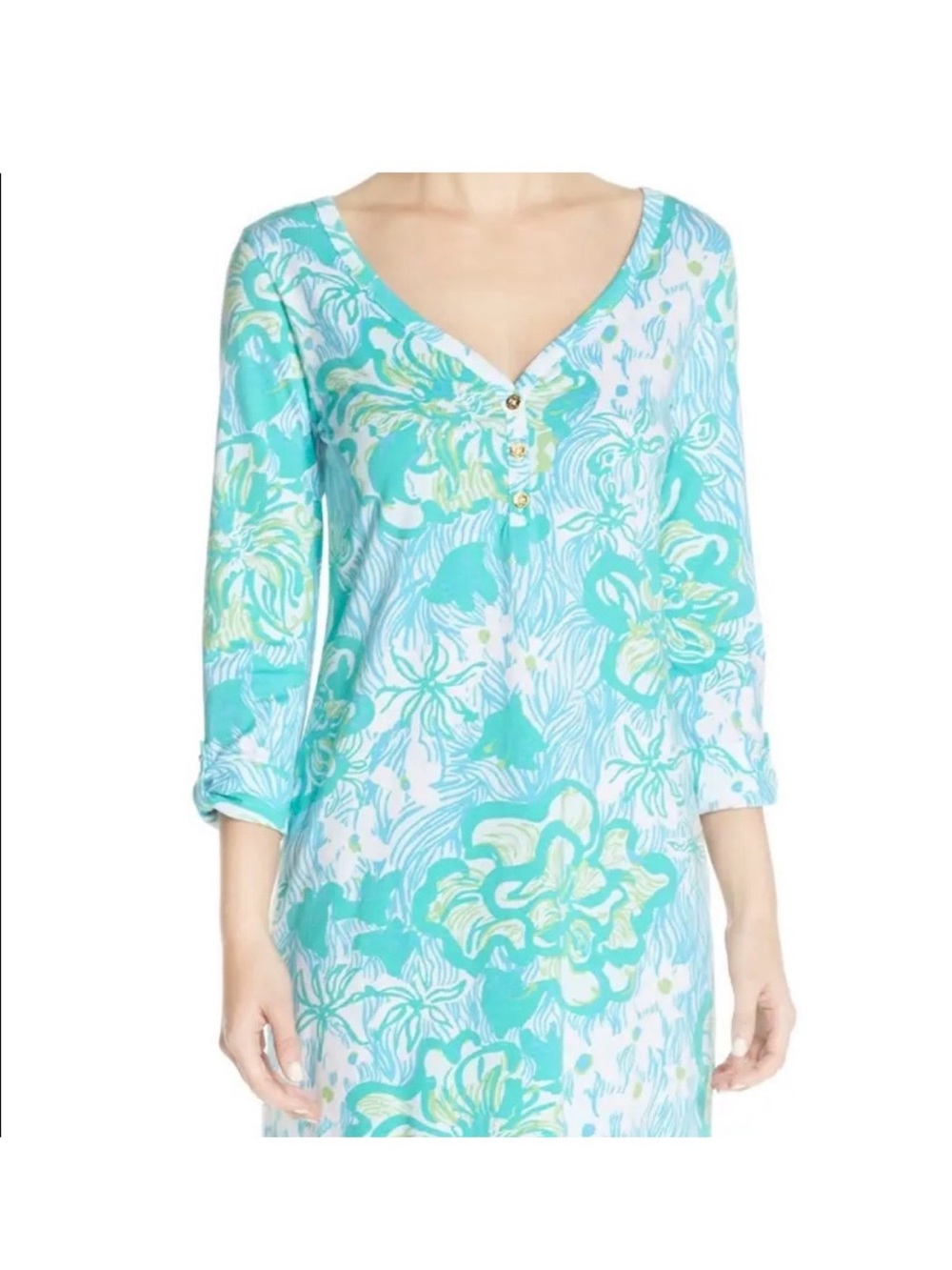 Lilly Pulitzer Women’s Wave Rider Floral V-Neck Pima Cotton Dress M - Picture 2 of 8